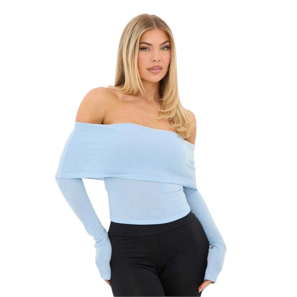 I Saw It First Womens/Ladies Jersey Fitted Long-Sleeved Bardot Top / Blue